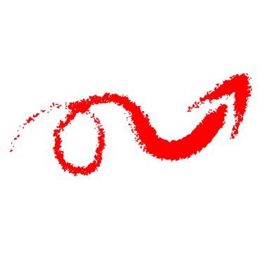 Kırmızı kavisli ok elle çizilir. Fırça darbelerinin taklidi. Vektör illüstrasyonu