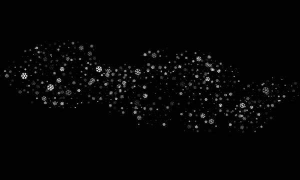 Білі Сніжинки Різного Розміру Різної Прозорості Випадково Розкидані Чорному Тлі — стоковий вектор