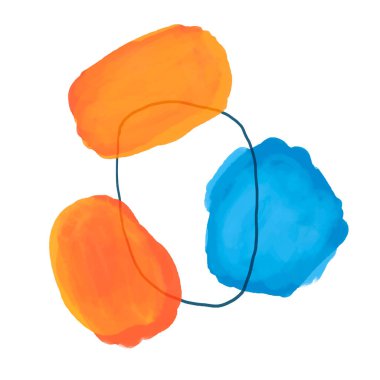 Asgari illüstrasyon, mavi ve turuncu suluboya lekelerinin bir bileşimi. Poster tasarımı, kapak, arkaplan