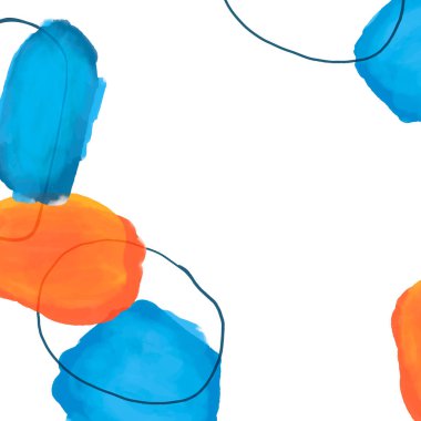 Asgari illüstrasyon, mavi ve turuncu suluboya lekelerinin bir bileşimi. Poster tasarımı, kapak, arkaplan