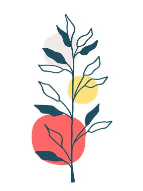 Yapraklı bir dal. Bitki çizimi. Baskı, kapak ve duvar kâğıdı için soyut Bitki Sanatı tasarımı. Vektör illüstrasyonu