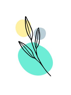 Yapraklı bir dal. Bitki çizimi. Baskı, kapak ve duvar kâğıdı için soyut Bitki Sanatı tasarımı. Vektör illüstrasyonu