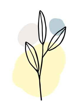 Yapraklı bir dal. Bitki çizimi. Baskı, kapak ve duvar kâğıdı için soyut Bitki Sanatı tasarımı. Vektör illüstrasyonu