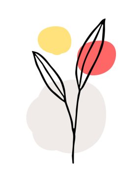 Yapraklı bir dal. Bitki çizimi. Baskı, kapak ve duvar kâğıdı için soyut Bitki Sanatı tasarımı. Vektör illüstrasyonu