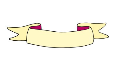 Klasik boyanmış kurdele afişi. El çizimi tasarım elemanı. Sarı. Vektör illüstrasyonu
