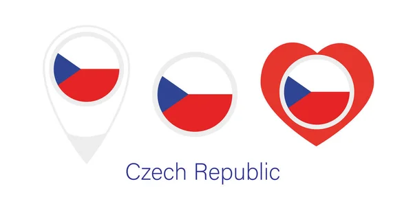 捷克共和国国旗、圆形图标、心脏图标和位置标志 — 图库矢量图片