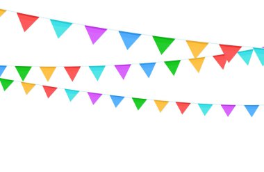 Colorful flags garlands on a rope isolated on a transparent background.Vector illustration