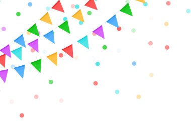 Colorful flags garlands on a rope isolated on a transparent background. Colorful confetti .Vector illustration