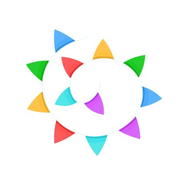 A spiral of multicolored flags on a string .Vector illustration