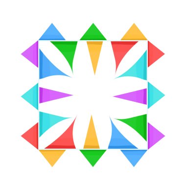 The frame is square with multicolored flags . Triangular colored flags adorn the square frame. Vector illustration