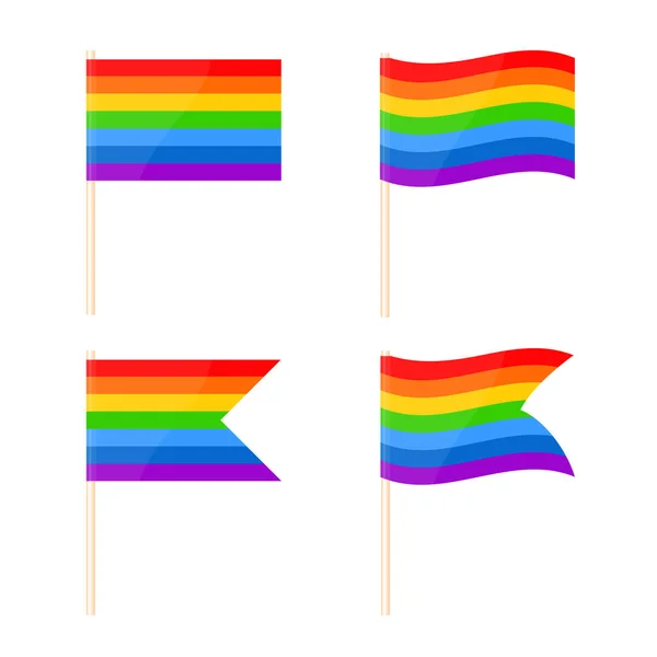 Set Colorful Rectangular Flags Seven Colors Rainbow Vector Illustration — ストックベクタ