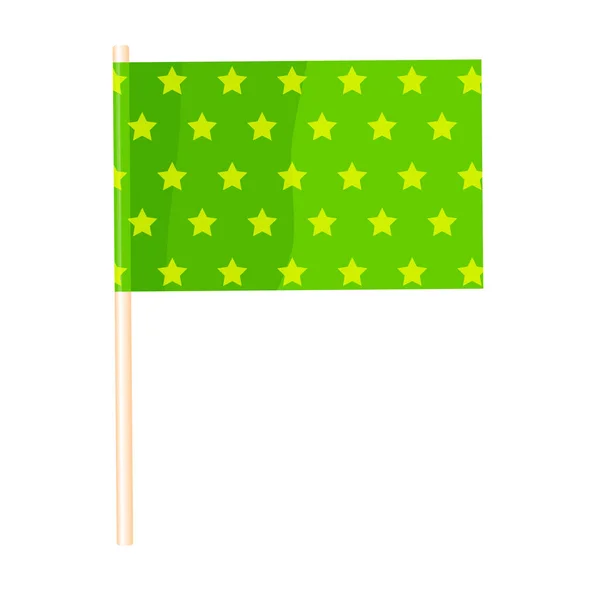 Green Flag Stars Wooden Flagpole Vector Illustration - Stok Vektor