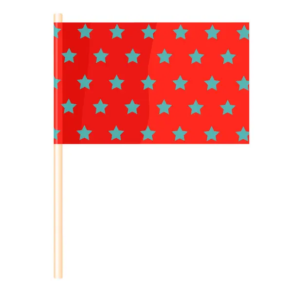 Bandeira Vermelha Com Estrelas Mastro Madeira Ilustração Vetorial — Vetor de Stock