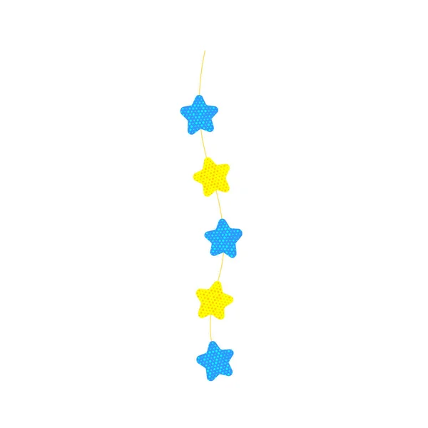 Uma Grinalda Estrelas Amarelas Azuis Rosca Com Ornamentos Atributo Férias — Vetor de Stock