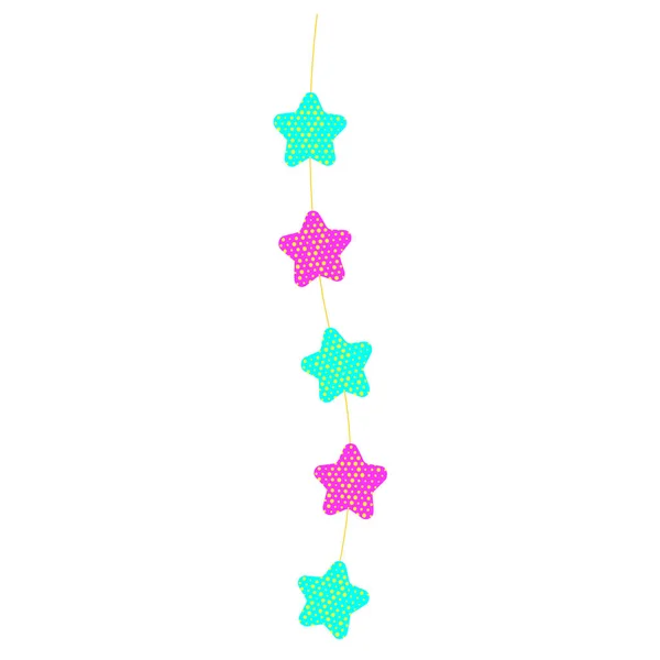 Uma Grinalda Estrelas Rosa Verde Rosca Com Ornamentos Atributo Férias — Vetor de Stock