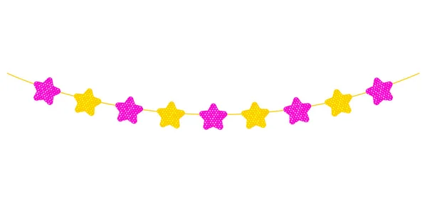 Uma Grinalda Estrelas Rosa Amarela Rosca Com Ornamentos Atributo Férias — Vetor de Stock