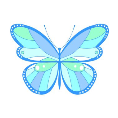Blue butterfly, vector illustration, icon. Butterfly with open wings, top view