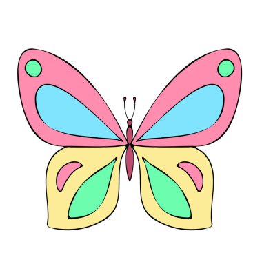 Colored Butterfly , vector illustration, icon. Butterfly with open wings, top view