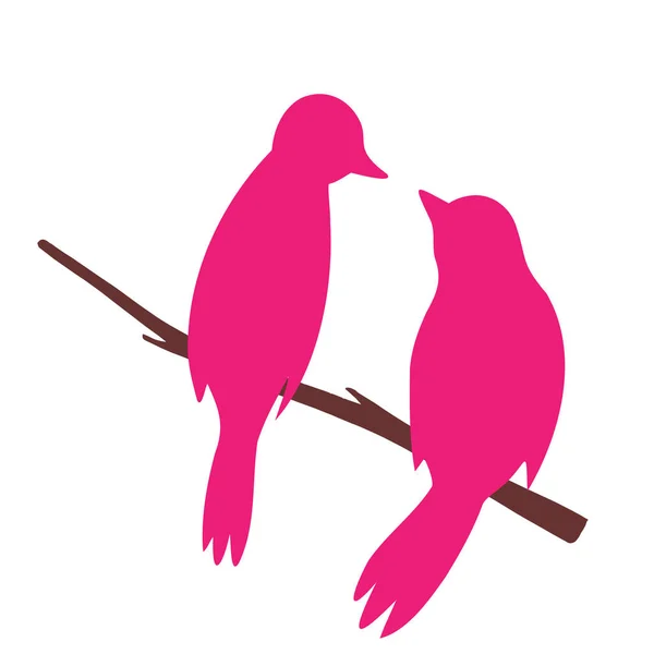 Vogelsymbol Zwei Vögel Sitzen Auf Einem Ast Sperlingvogel Vektor Illustration — Stockvektor