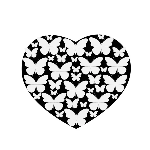 Heart Butterflies Vector Illustration — Vetor de Stock