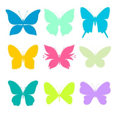 Set of vector butterflies. Silhouettes of different butterflies. Vector templates.