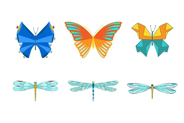 Dragonfly Butterfly Set Vector Illustration Template — Vector de stock