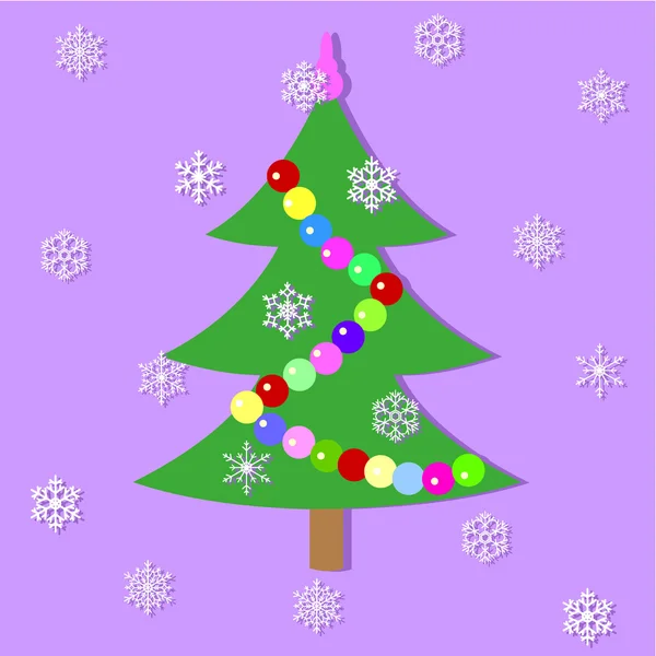 The festive fir-tree decorated with a garland. — Stock Vector