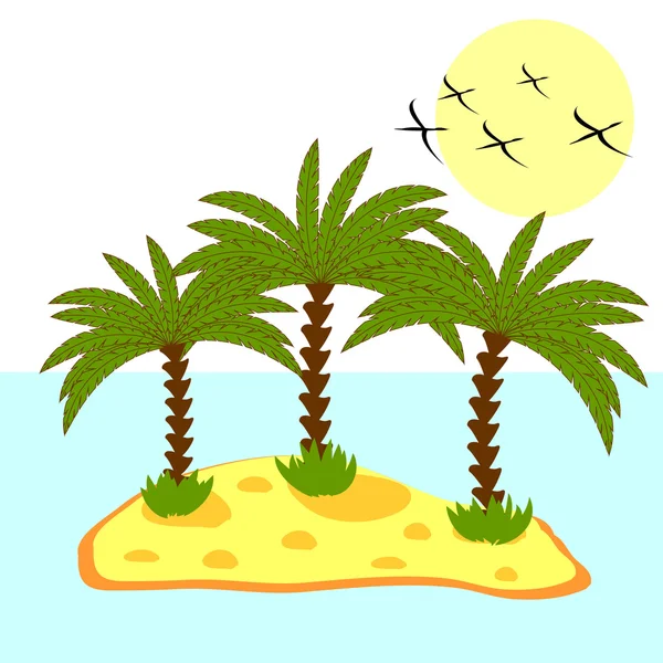 Ilustracja z palmą na wyspie na tle — Wektor stockowy