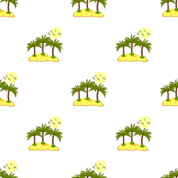 Seamless pattern, sea island with palm trees and blue contours. — Stock Vector
