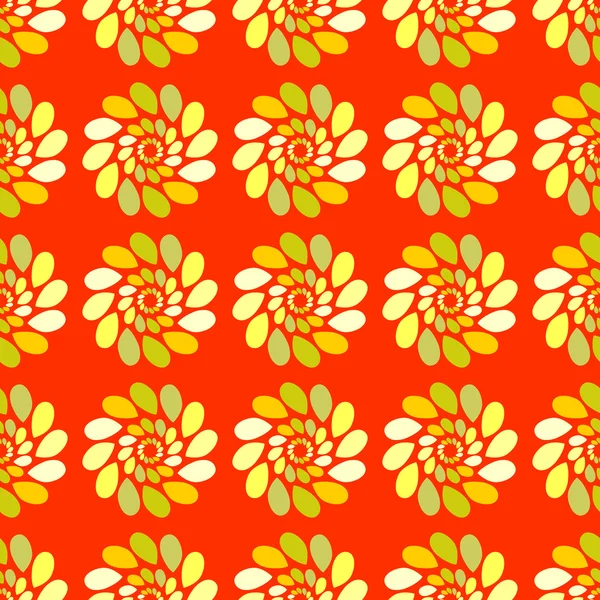 Nahtloses Muster farbiger Blätter auf orangefarbenem Hintergrund — Stockvektor