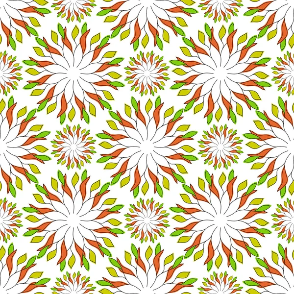 Seamless pattern of colored leaves on an orange background. — Stock Vector