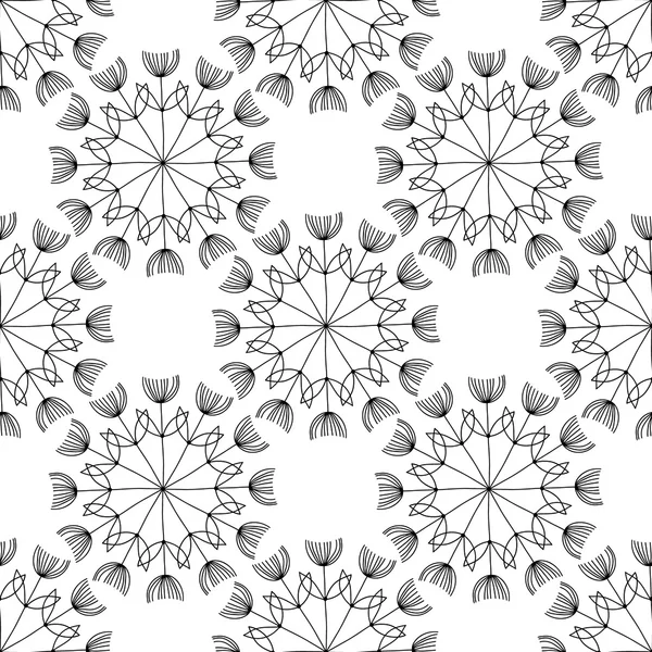 Ilustração vetorial de padrão preto-e-branco sem costura com flores criativas — Vetor de Stock