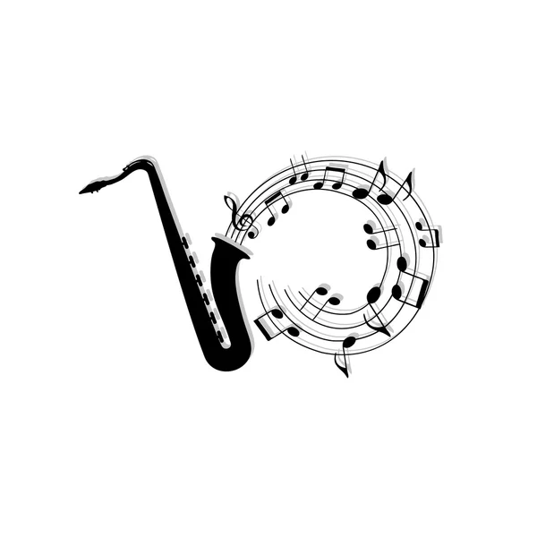 Notes de musique fond avec saxophone — Image vectorielle