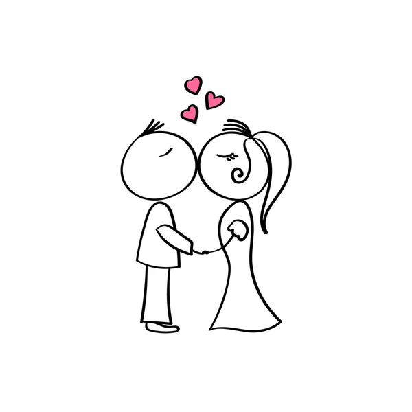 Cartão de casamento com noivo dos desenhos animados e noiva —  Vetores de Stock