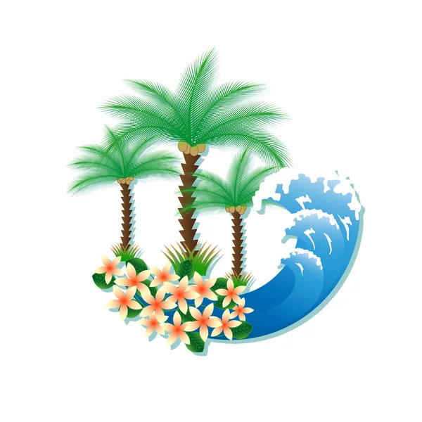 Tropikalna wyspa z palmami i surf — Wektor stockowy