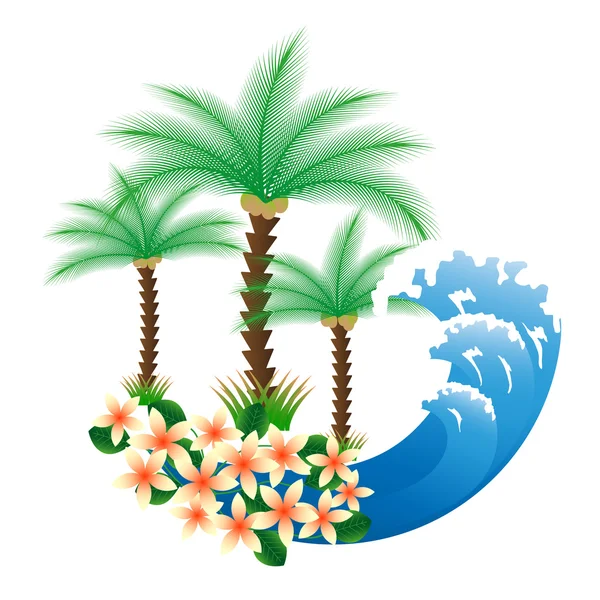 Тропический остров с пальмами и серфингом — стоковое фото