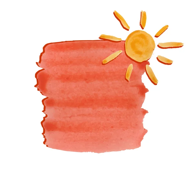 オレンジ色の水彩ブラシ ストローク、水彩太陽の背景 — ストックベクタ
