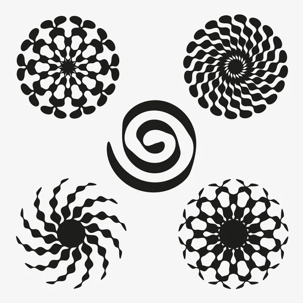 A set of graphic elements in the form of flowers and spirals. — Stock Vector