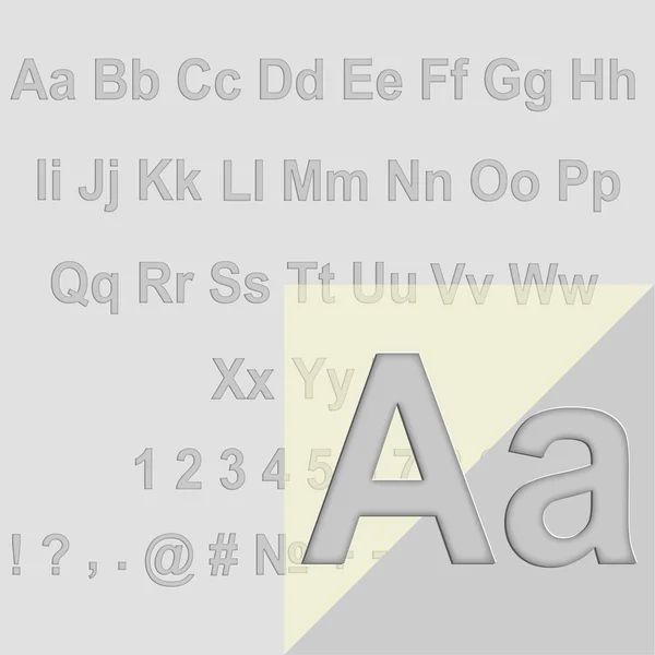 Vector Alphabet Set, The letters pressed into the surface of the paper — Stock Vector