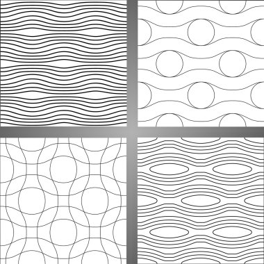 Dört sorunsuz arka kümesi. Çizgili ve dalgalar üzerinde beyaz bir arka plan