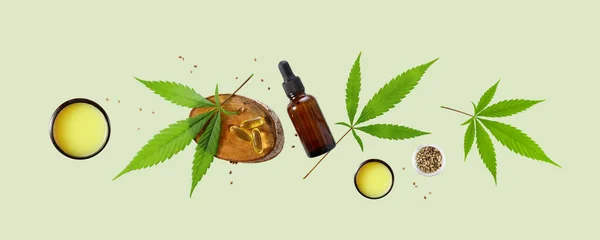 Spa Bakgrund Med Flaska Cbd Olja Cannabis Vax Salva Eller — Stockfoto