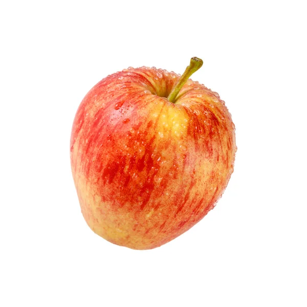 Roter Gelber Apfel Mit Wassertropfen Auf Weißem Hintergrund — Stockfoto