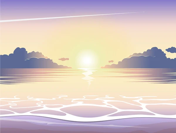 Puesta de sol de playa de mar de noche — Vector de stock