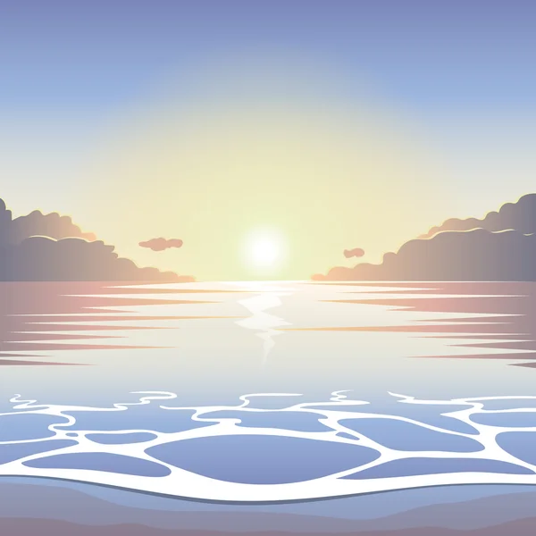 Salida del sol en la playa — Vector de stock