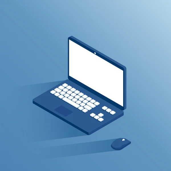 Isometric laptop and mouse — Stock Vector