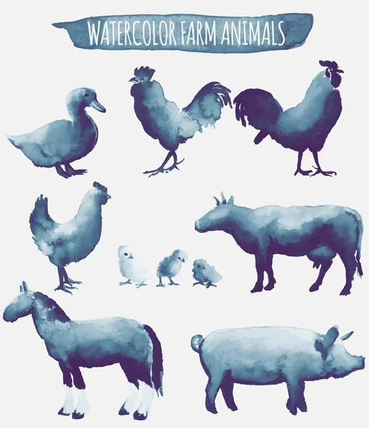 Acquerello animali da fattoria — Vettoriale Stock