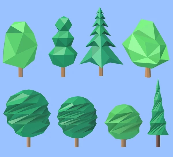 Ensemble d'arbres polygonaux volumétriques — Image vectorielle