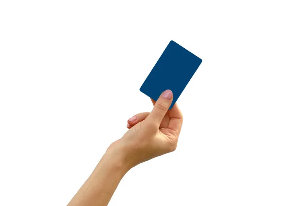 Na białym tle ręka trzyma karty kredytowej Obrazek Stockowy