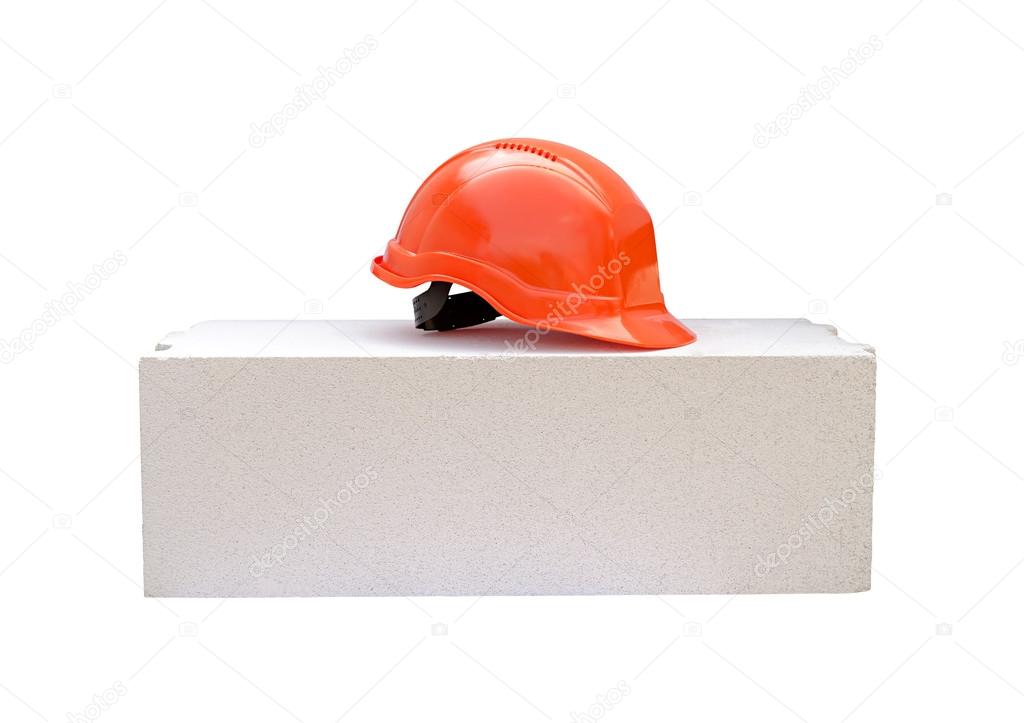 concrete block and protective helmet