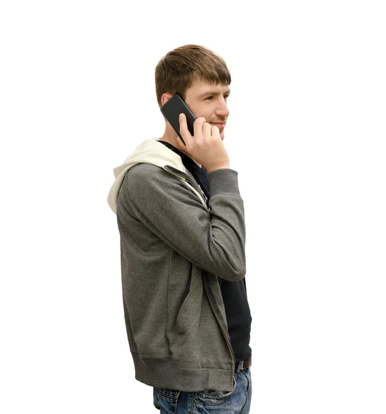 Homem com telefone o isolado — Fotografia de Stock